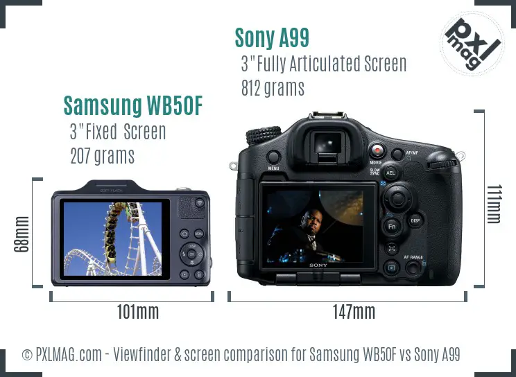 Samsung WB50F vs Sony A99 Screen and Viewfinder comparison