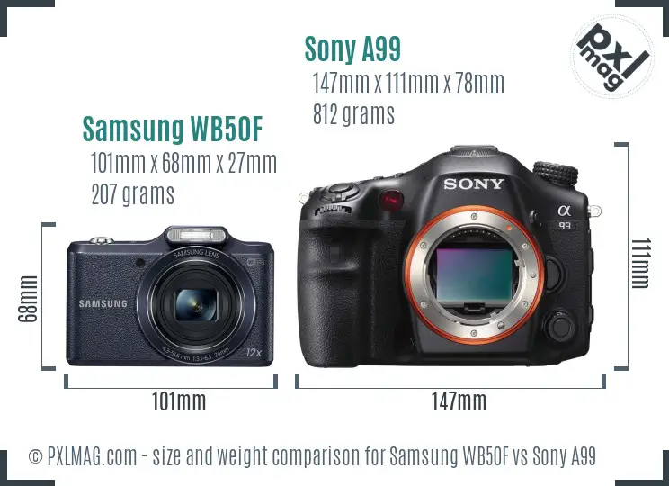 Samsung WB50F vs Sony A99 size comparison