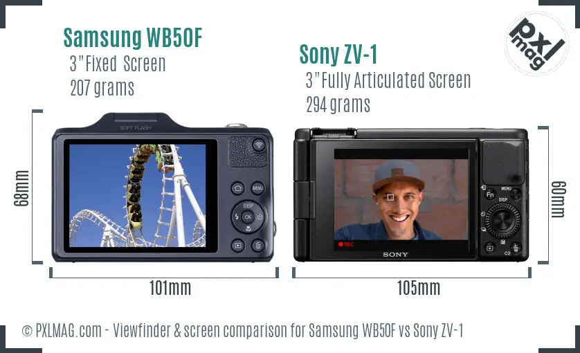 Samsung WB50F vs Sony ZV-1 Screen and Viewfinder comparison