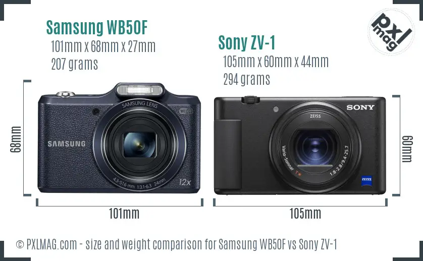 Samsung WB50F vs Sony ZV-1 size comparison