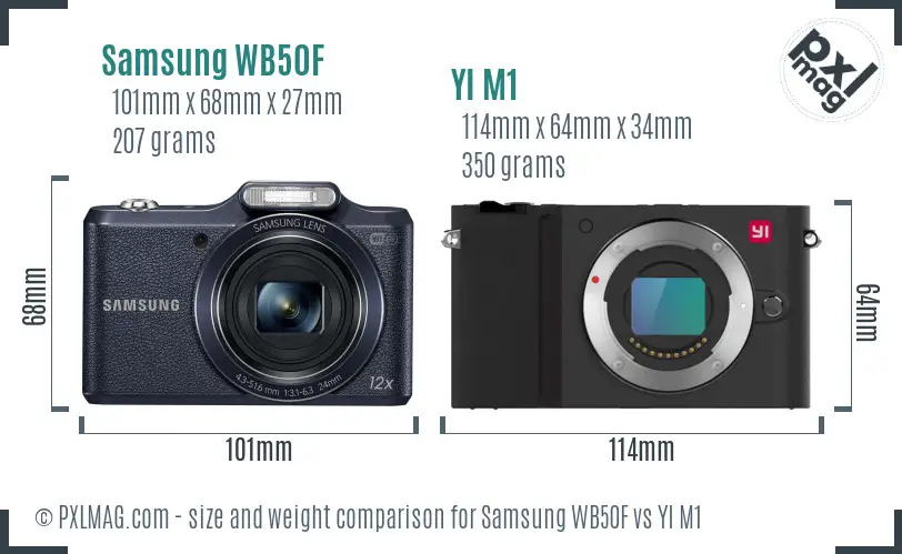 Samsung WB50F vs YI M1 size comparison