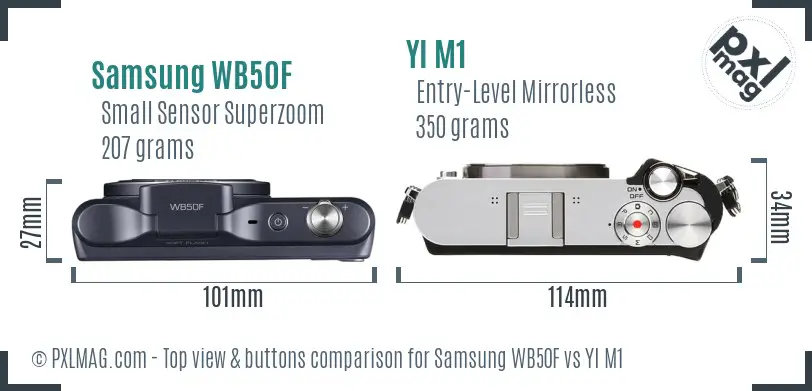 Samsung WB50F vs YI M1 top view buttons comparison