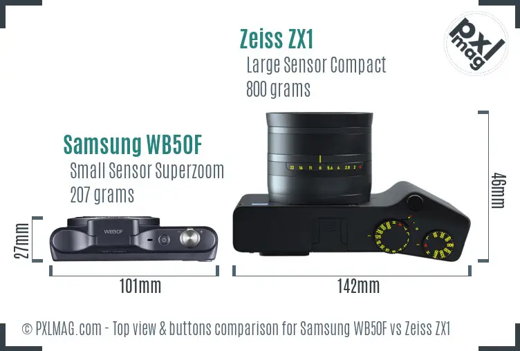 Samsung WB50F vs Zeiss ZX1 top view buttons comparison