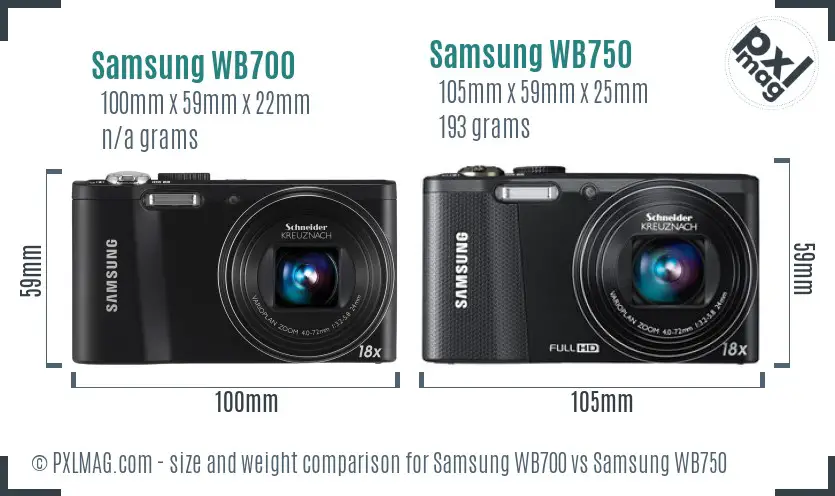 Samsung WB700 vs Samsung WB750 size comparison