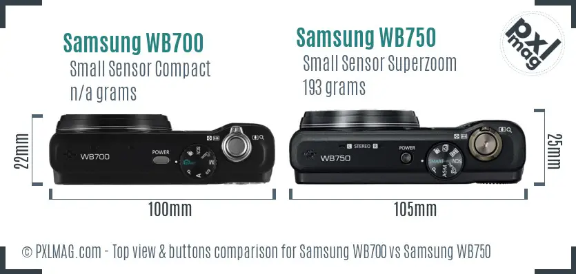 Samsung WB700 vs Samsung WB750 top view buttons comparison