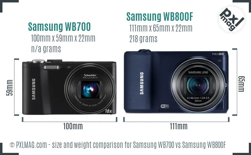 Samsung WB700 vs Samsung WB800F size comparison