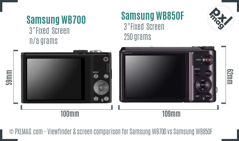 Samsung WB700 vs Samsung WB850F Screen and Viewfinder comparison