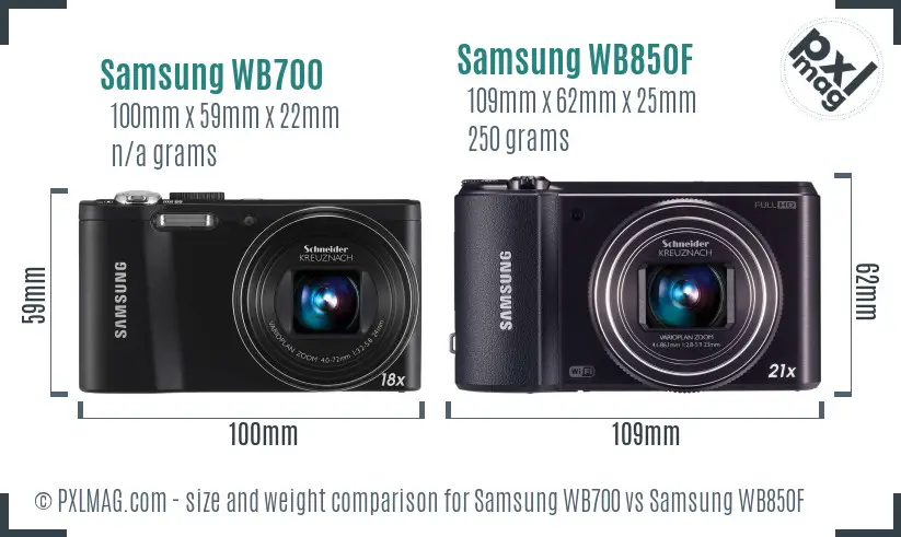 Samsung WB700 vs Samsung WB850F size comparison