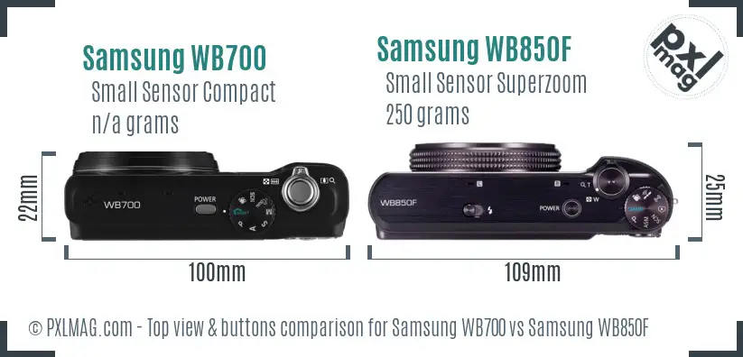 Samsung WB700 vs Samsung WB850F top view buttons comparison