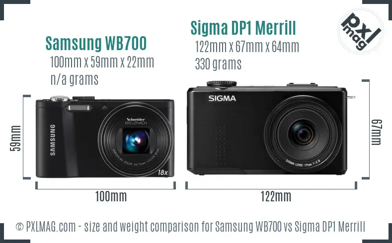 Samsung WB700 vs Sigma DP1 Merrill size comparison