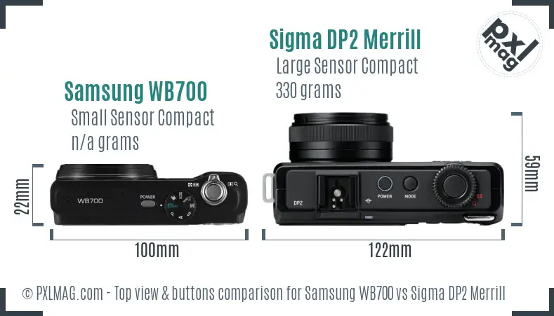 Samsung WB700 vs Sigma DP2 Merrill top view buttons comparison