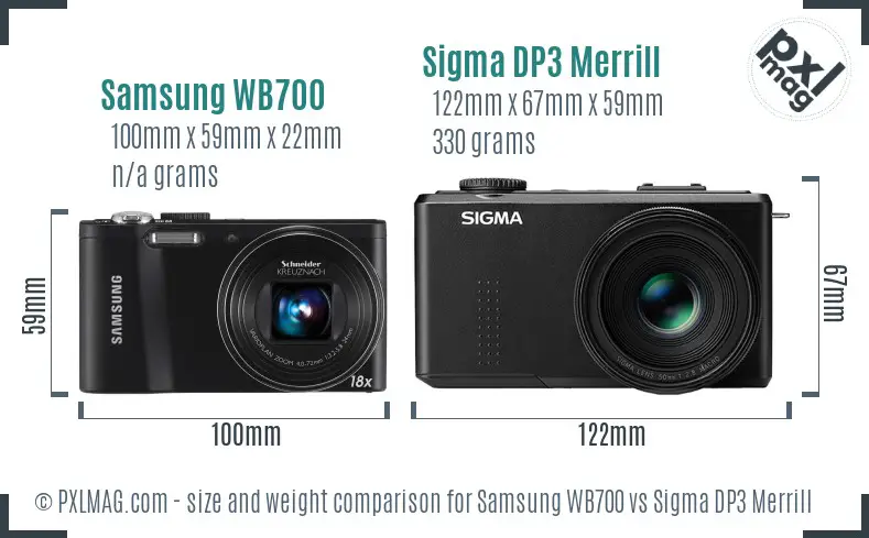 Samsung WB700 vs Sigma DP3 Merrill size comparison