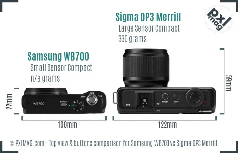 Samsung WB700 vs Sigma DP3 Merrill top view buttons comparison