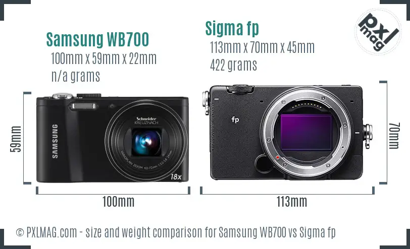 Samsung WB700 vs Sigma fp size comparison