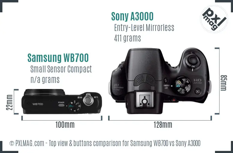 Samsung WB700 vs Sony A3000 top view buttons comparison