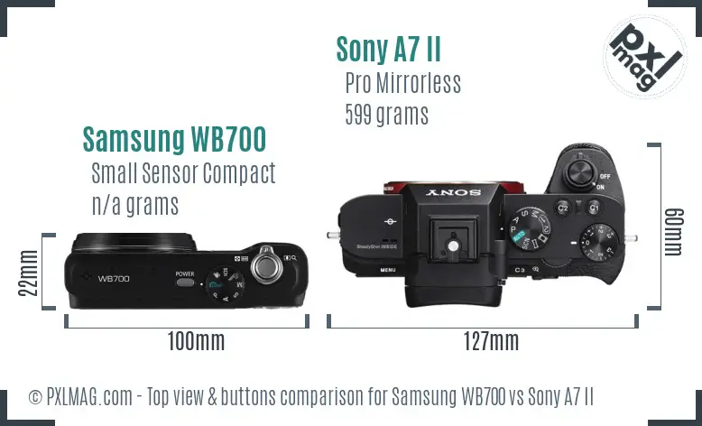 Samsung WB700 vs Sony A7 II top view buttons comparison