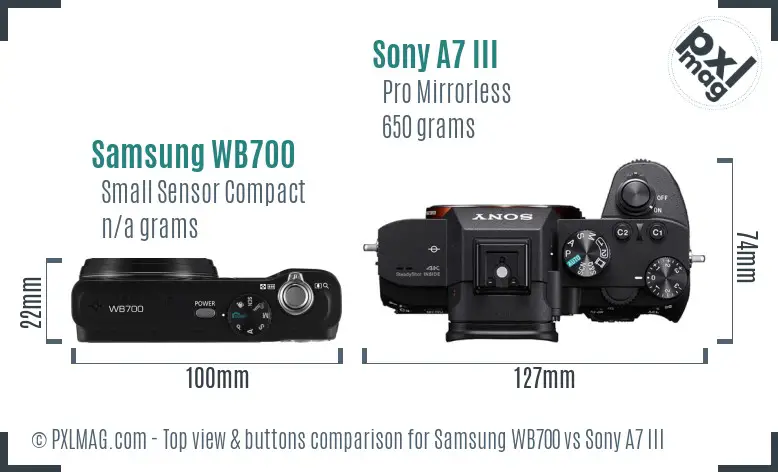 Samsung WB700 vs Sony A7 III top view buttons comparison