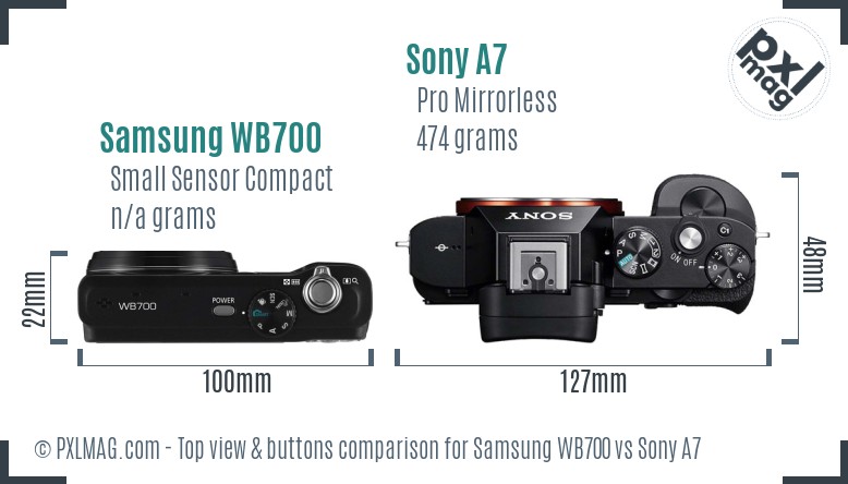 Samsung WB700 vs Sony A7 top view buttons comparison