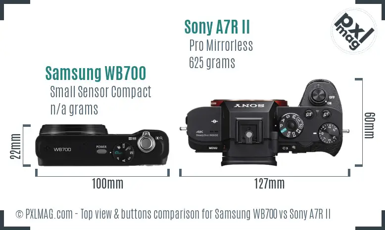 Samsung WB700 vs Sony A7R II top view buttons comparison