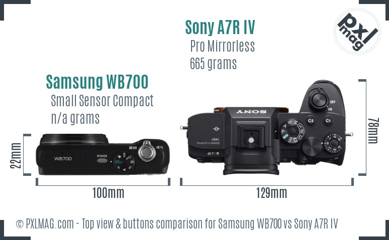Samsung WB700 vs Sony A7R IV top view buttons comparison