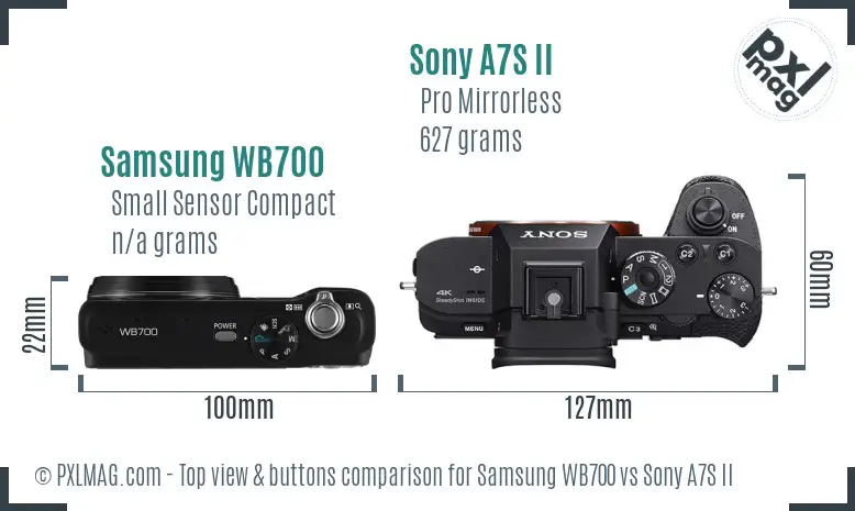 Samsung WB700 vs Sony A7S II top view buttons comparison