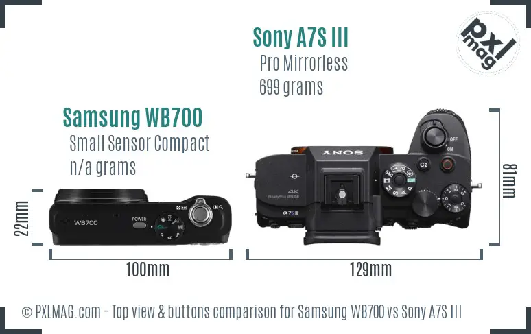 Samsung WB700 vs Sony A7S III top view buttons comparison