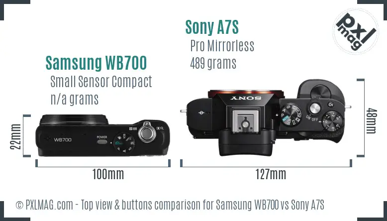 Samsung WB700 vs Sony A7S top view buttons comparison