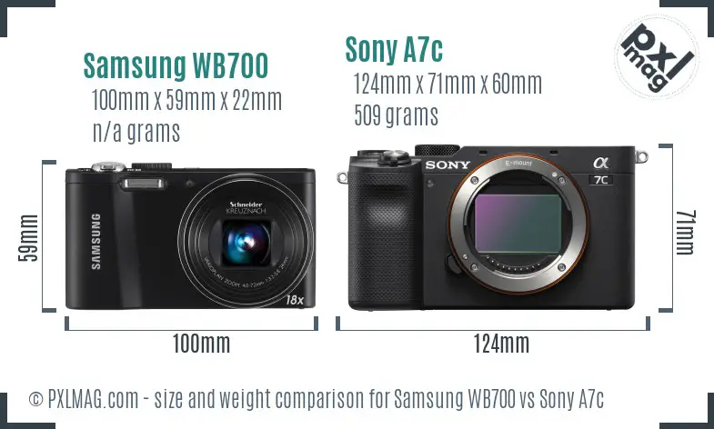 Samsung WB700 vs Sony A7c size comparison