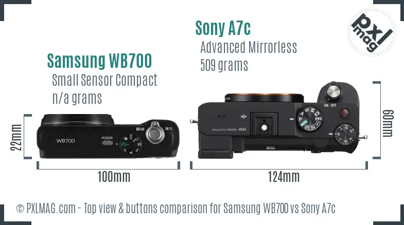 Samsung WB700 vs Sony A7c top view buttons comparison