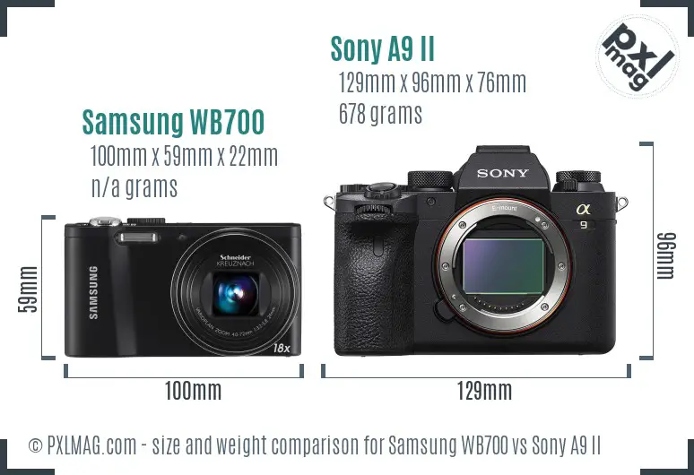 Samsung WB700 vs Sony A9 II size comparison
