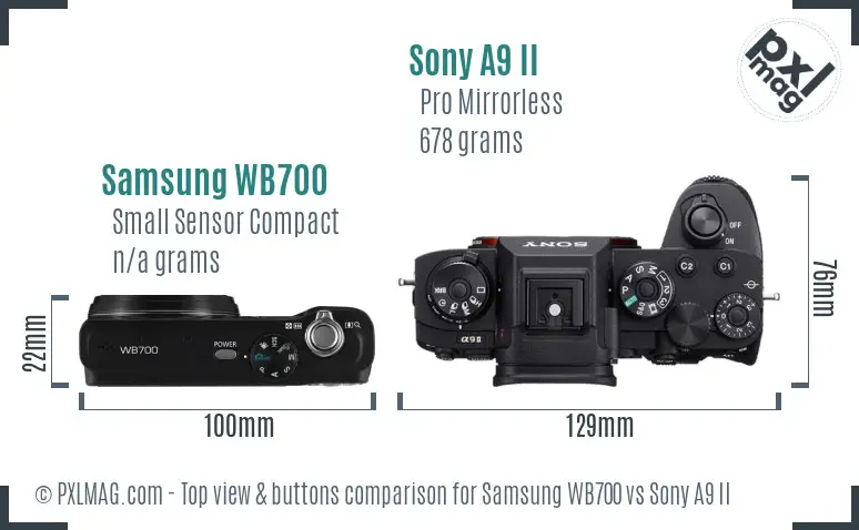 Samsung WB700 vs Sony A9 II top view buttons comparison