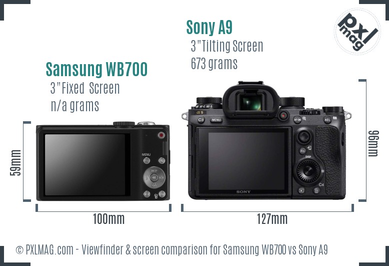 Samsung WB700 vs Sony A9 Screen and Viewfinder comparison