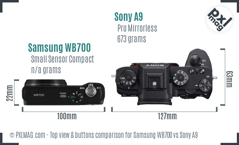 Samsung WB700 vs Sony A9 top view buttons comparison
