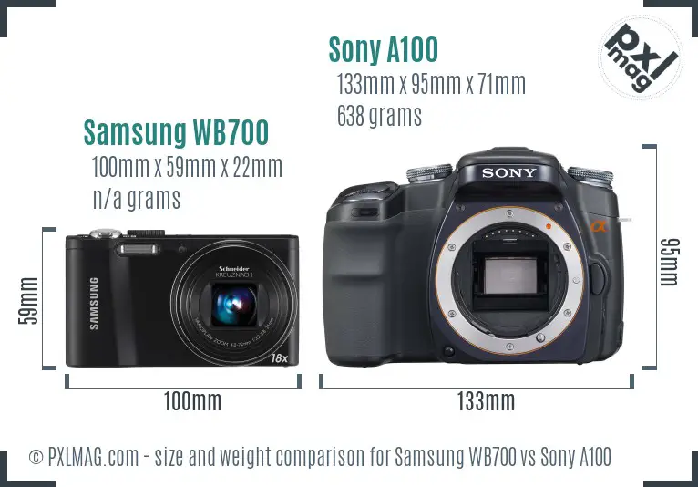 Samsung WB700 vs Sony A100 size comparison