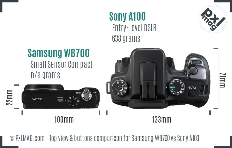 Samsung WB700 vs Sony A100 top view buttons comparison