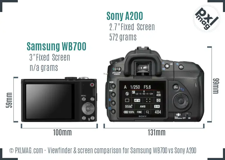 Samsung WB700 vs Sony A200 Screen and Viewfinder comparison Samsung WB700 vs Sony A200 Screen and Viewfinder comparison
