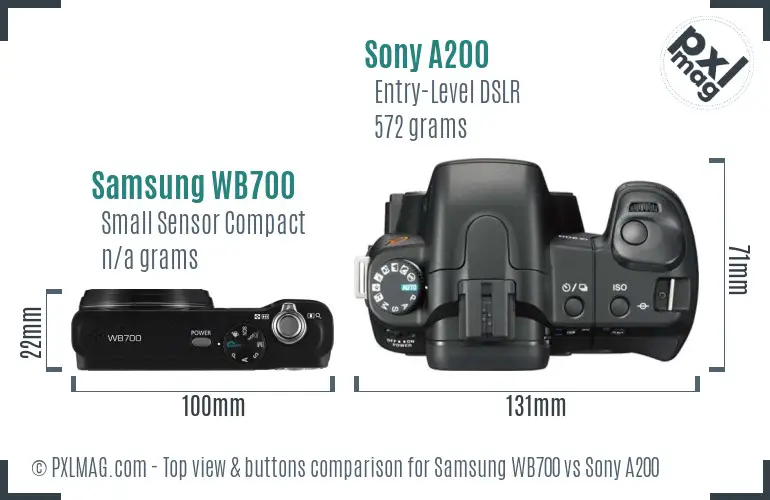 Samsung WB700 vs Sony A200 top view buttons comparison Samsung WB700 vs Sony A200 top view buttons comparison