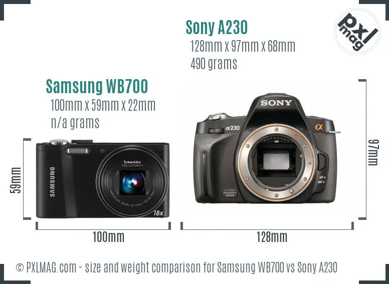 Samsung WB700 vs Sony A230 size comparison