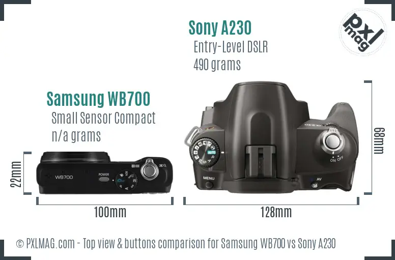 Samsung WB700 vs Sony A230 top view buttons comparison