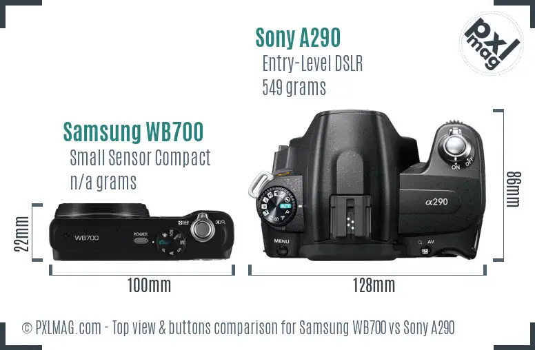 Samsung WB700 vs Sony A290 top view buttons comparison