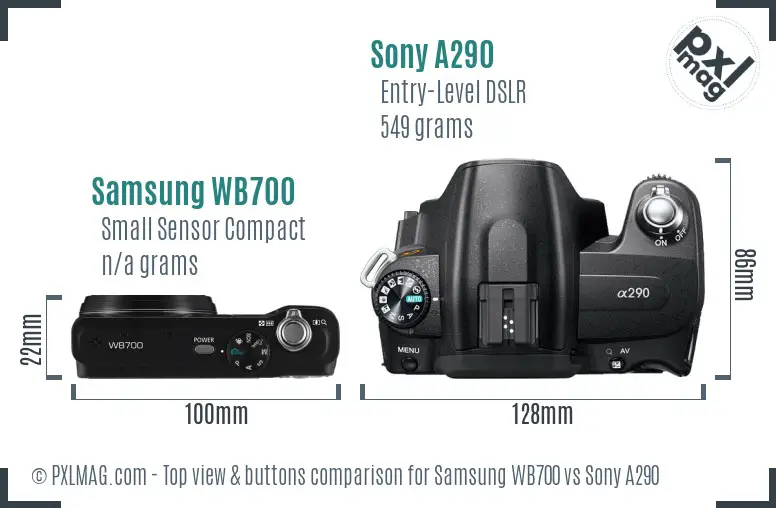Samsung WB700 vs Sony A290 top view buttons comparison Samsung WB700 vs Sony A290 top view buttons comparison