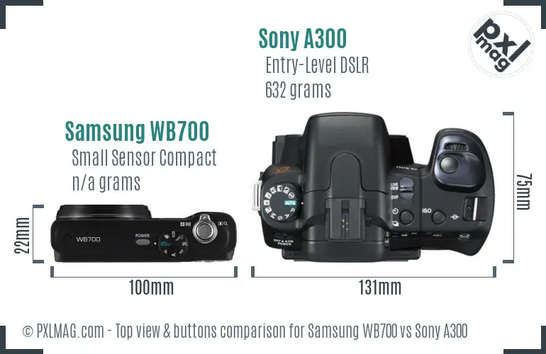 Samsung WB700 vs Sony A300 top view buttons comparison
