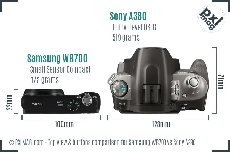 Samsung WB700 vs Sony A380 top view buttons comparison