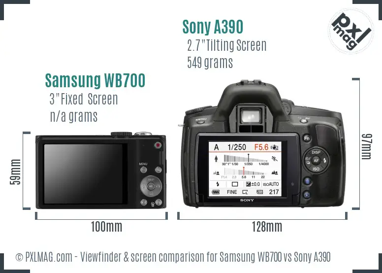 Samsung WB700 vs Sony A390 Screen and Viewfinder comparison