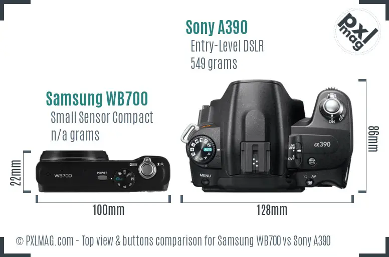 Samsung WB700 vs Sony A390 top view buttons comparison