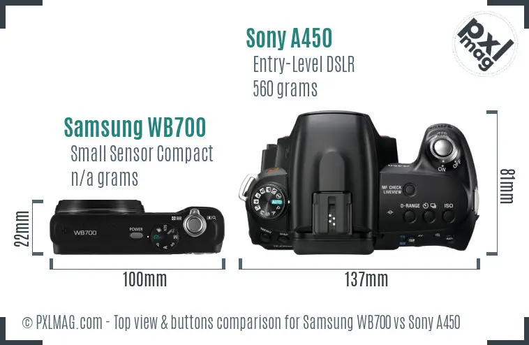 Samsung WB700 vs Sony A450 top view buttons comparison
