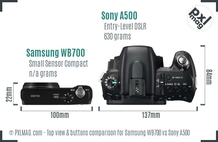 Samsung WB700 vs Sony A500 top view buttons comparison