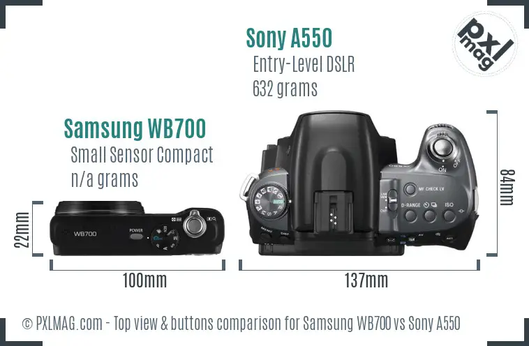 Samsung WB700 vs Sony A550 top view buttons comparison