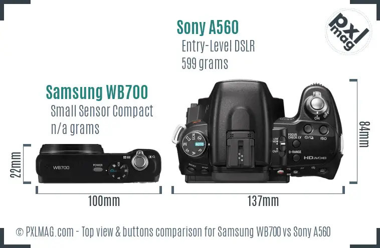 Samsung WB700 vs Sony A560 top view buttons comparison Samsung WB700 vs Sony A560 top view buttons comparison