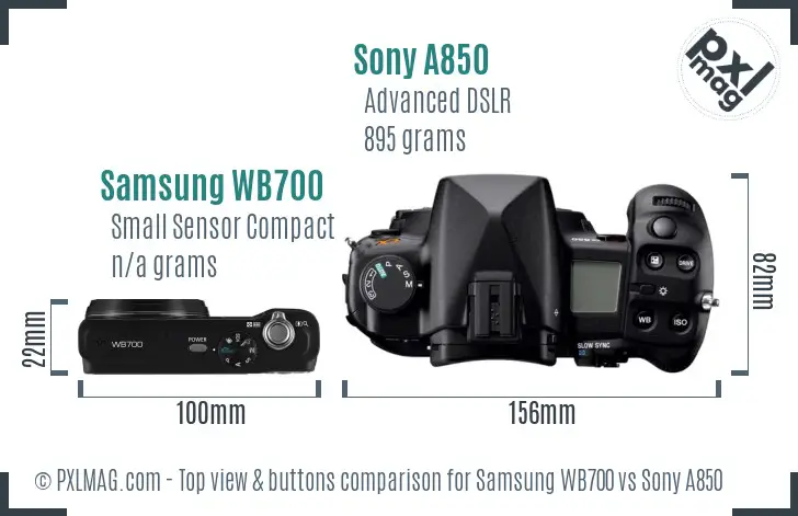 Samsung WB700 vs Sony A850 top view buttons comparison